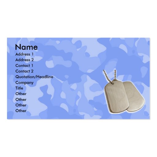 Blue Camo w/Dog Tags Business Card (front side)