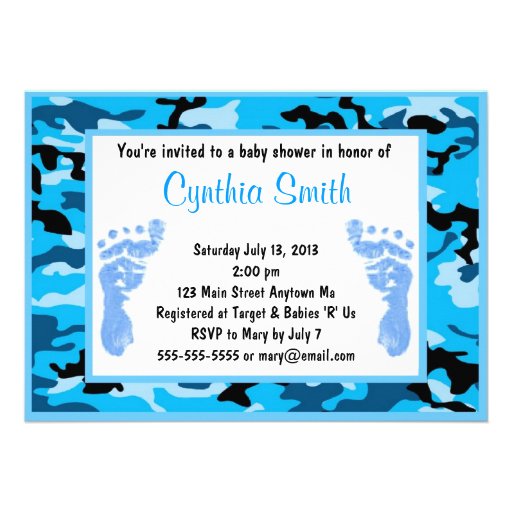 Blue camouflage Baby Shower Invitations (front side)