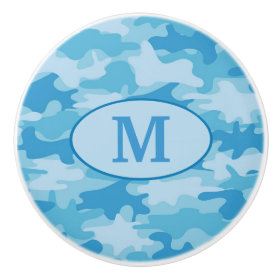 Blue Camouflage Monogram Initial Personalized Ceramic Knob
