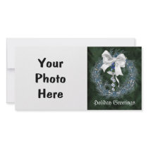 Blue Candle Wreath Holiday Photo Card photo cards