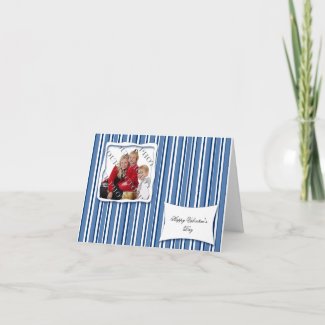 Blue Candy Stripe Photo Valentine Greeting Card card