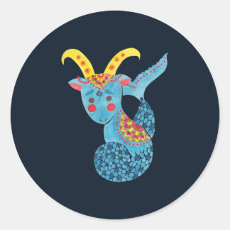 Blue Capricorn Illustration Sticker Blue Capricorn Illustration Printed on Sticker by Haidi Shabrina