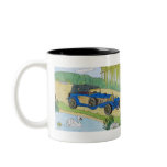 blue car at the pond coffee mug