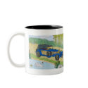 blue car at the pond mugs