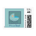 Blue Carriage Baby Announcement Stamp