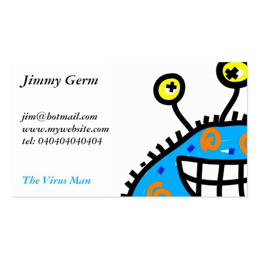 Blue Cartoon Germ Business Cards (front side)