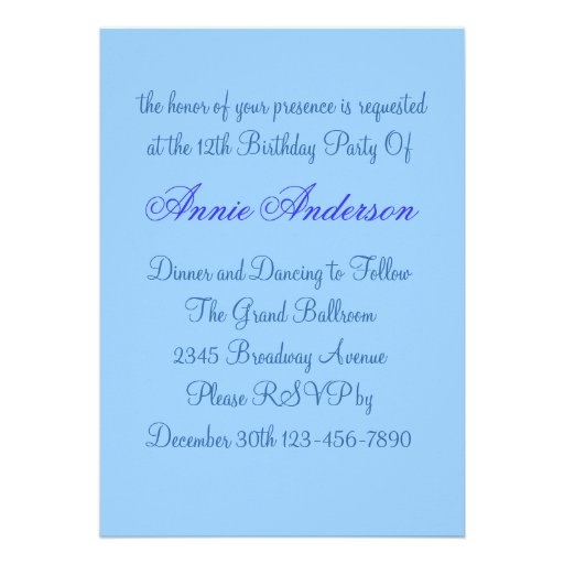 Blue Castle Princess Birthday Party Invitation