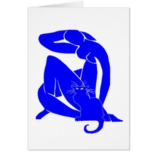Blue Cat With Nude Greeting Card