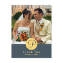 Blue center classic monogram photo thank you note postcard