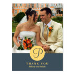 Blue center classic monogram photo thank you note post cards