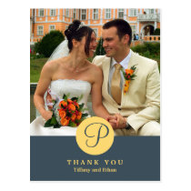 Blue center classic monogram photo thank you note postcards