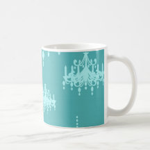 blue chadelier damask on aqua blue coffee mugs