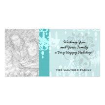 blue chadelier damask on aqua blue photo greeting card