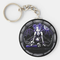 blue, chained, gothic, fish, net, moon, bat, wings, purple, fairy, faery, fae, faerie, faeries, pixie, big, eyed, fantasy, art, myka, jelina, mika, characters, Keychain with custom graphic design
