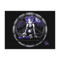 blue, chained, gothic, fish, net, moon, bat, wings, purple, fairy, faery, fae, faerie, faeries, pixie, big, eyed, fantasy, art, myka, jelina, mika, characters, Postcard with custom graphic design