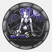 blue, chained, gothic, fish, net, moon, bat, wings, purple, fairy, faery, fae, faerie, faeries, pixie, big, eyed, fantasy, art, myka, jelina, mika, characters, Sticker with custom graphic design
