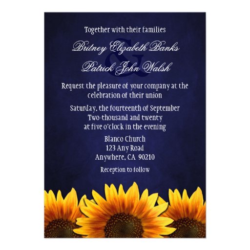 Blue Chalkdboard Sunflower Wedding Invitations