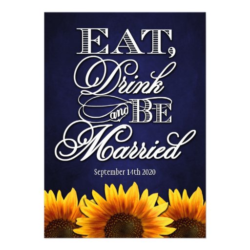 Blue Chalkdboard Sunflower Wedding Invitations