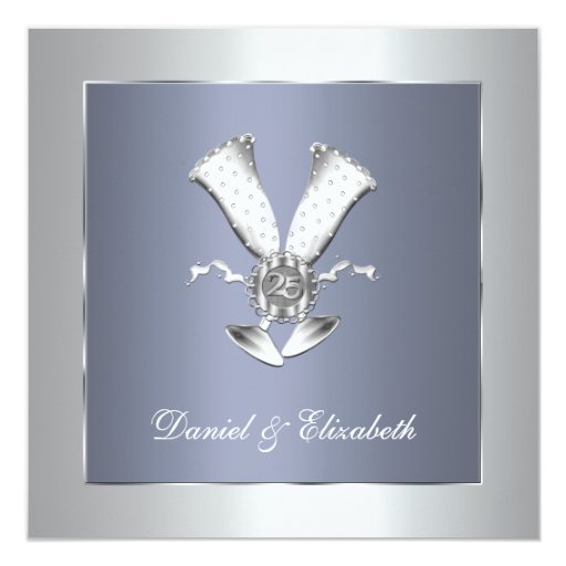 Blue Champagne Glass 25th Wedding Anniversary Card Zazzle