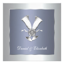 Blue Champagne Glass 25th Wedding Anniversary Custom Invites