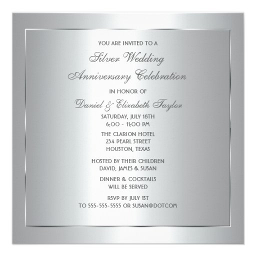 Blue Champagne Glass 25th Wedding Anniversary Custom Invites