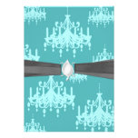 blue chandelier damask on blue aqua invite at Zazzle