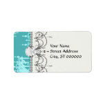 blue chandelier damask on blue aqua labels