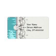 blue chandelier damask on blue aqua personalized address label