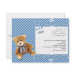 Blue Check Teddy Bear Baby Shower Invitation invitation