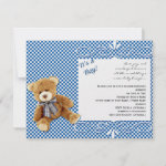 Blue Check Teddy Bear Baby Shower Invitation invitation