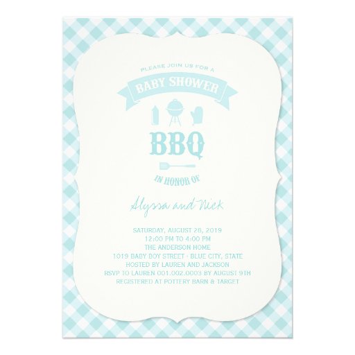 Blue Checks BBQ Boy Baby Shower Summer Party Announcements