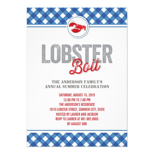 Blue Checks Lobster Boil Annual Summer Party Custom Invitation