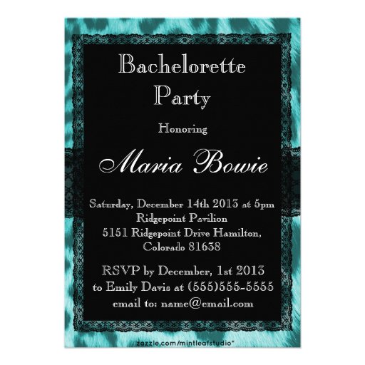 Blue Cheetah Lace Print Bachelorette Party Card