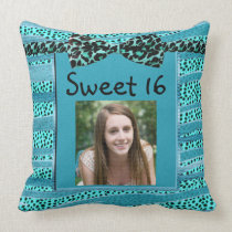 Blue Cheetah Sweet Sixteen Zebra Stripes Pillows