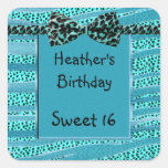 Blue Cheetah Sweet Sixteen Zebra Stripes Square Sticker