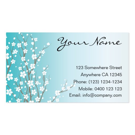 Blue Cherry Blossom Business Card (front side)