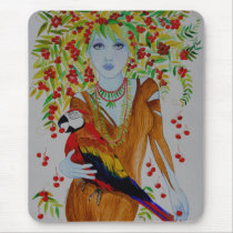 Blue Cherry Tree Woman mousepads