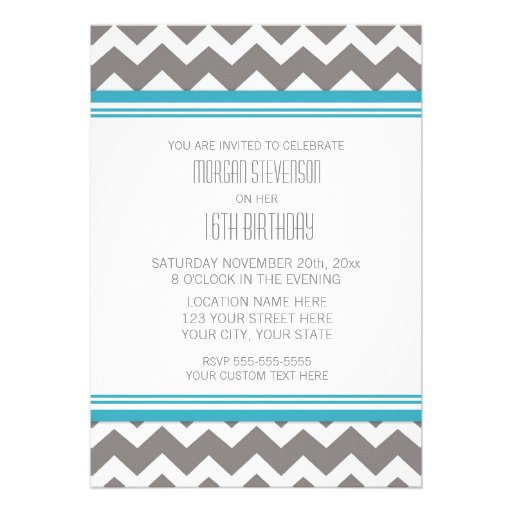 Blue Chevron 16th Birthday Party Invitations