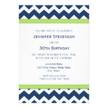 Blue Chevron 30th Birthday Party Invitations