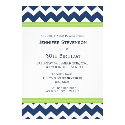 Blue Chevron 30th Birthday Party Invitations