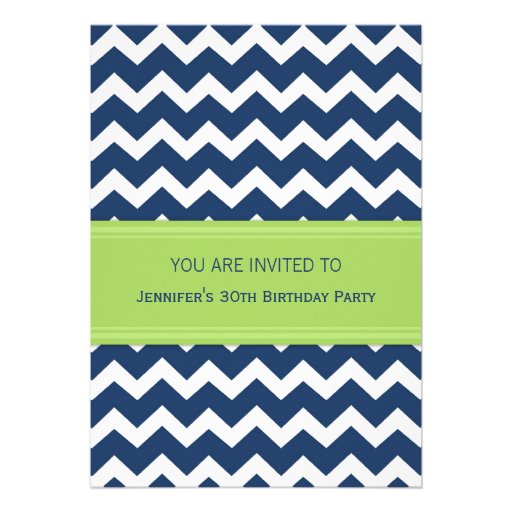 Blue Chevron 30th Birthday Party Invitations (front side)