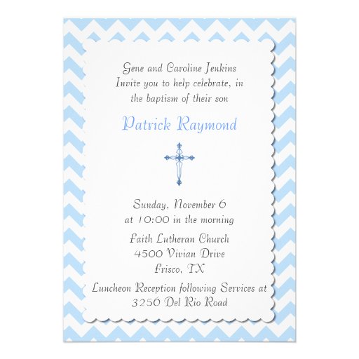 Blue Chevron Custom Baptism Invitation