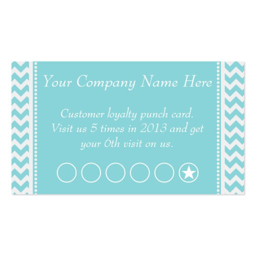 Blue Chevron Discount Promotional Punch Card Business Card Template (front side)