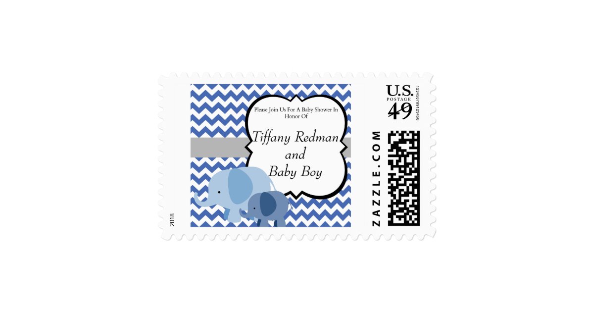 Blue Chevron Elephant Baby Shower Postage Stamp Zazzle