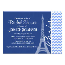 Blue Chevron; Paris Personalized Invites