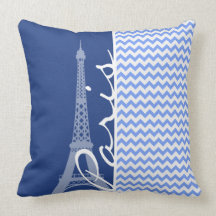 Blue Chevron; Paris Throw Pillows