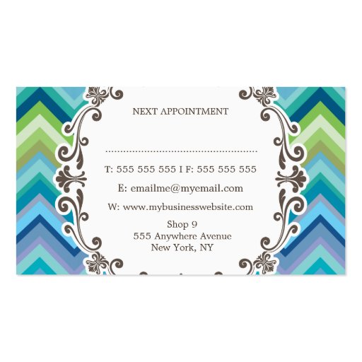 Blue Chevron Pattern Hair Stylist Business Cards (back side)