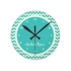 Blue Chevron Personalized Kid's Bedroom Round Wall Clock