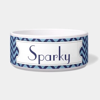 Blue Chevron Personalized Pet Bowl Dog Food Bowls