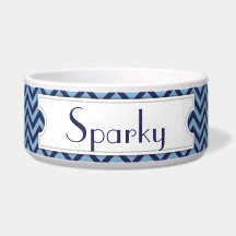 Blue Chevron Personalized Pet Bowl Dog Food Bowls
